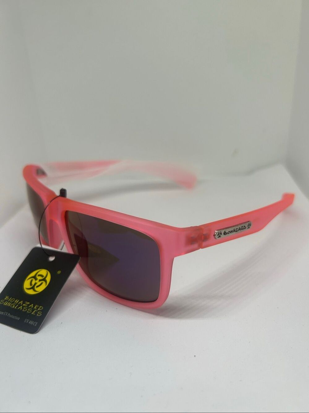 Biohazard Frosted Pink Mirrored UV400 Sunglasses NWT